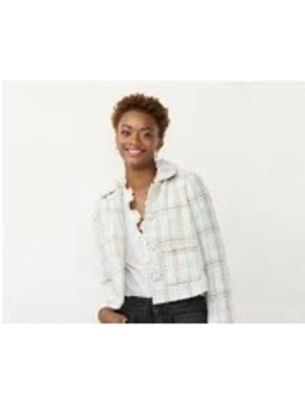 LC Lauren Conrad Tweed Plaid Cropped Jacket Blazer Blue Cream Rust S NWT